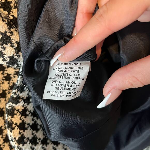 Tavora Houndstooth Patterns Button Up Collared Blazer Women's Size 16 Silk Black - Picture 6 of 6